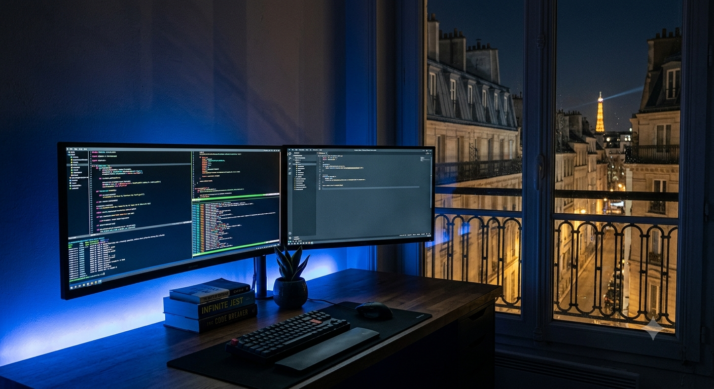 Bureau de travail à Paris la nuit